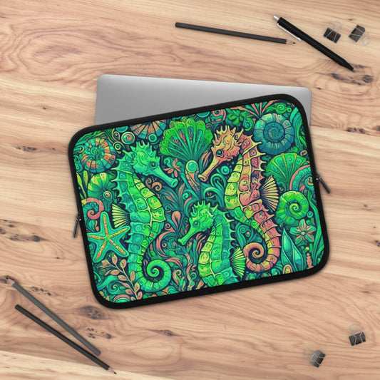 Tropical Laptop Sleeve, 5 Sizes - Perfect for Beach Lovers & Students / Seahorses,  Lime