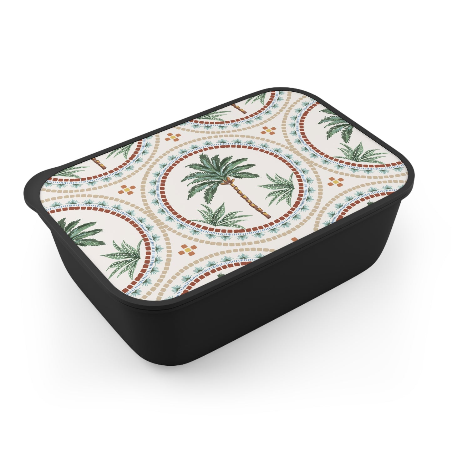 Bento Box with Utensils - Mosaic Palm Trees