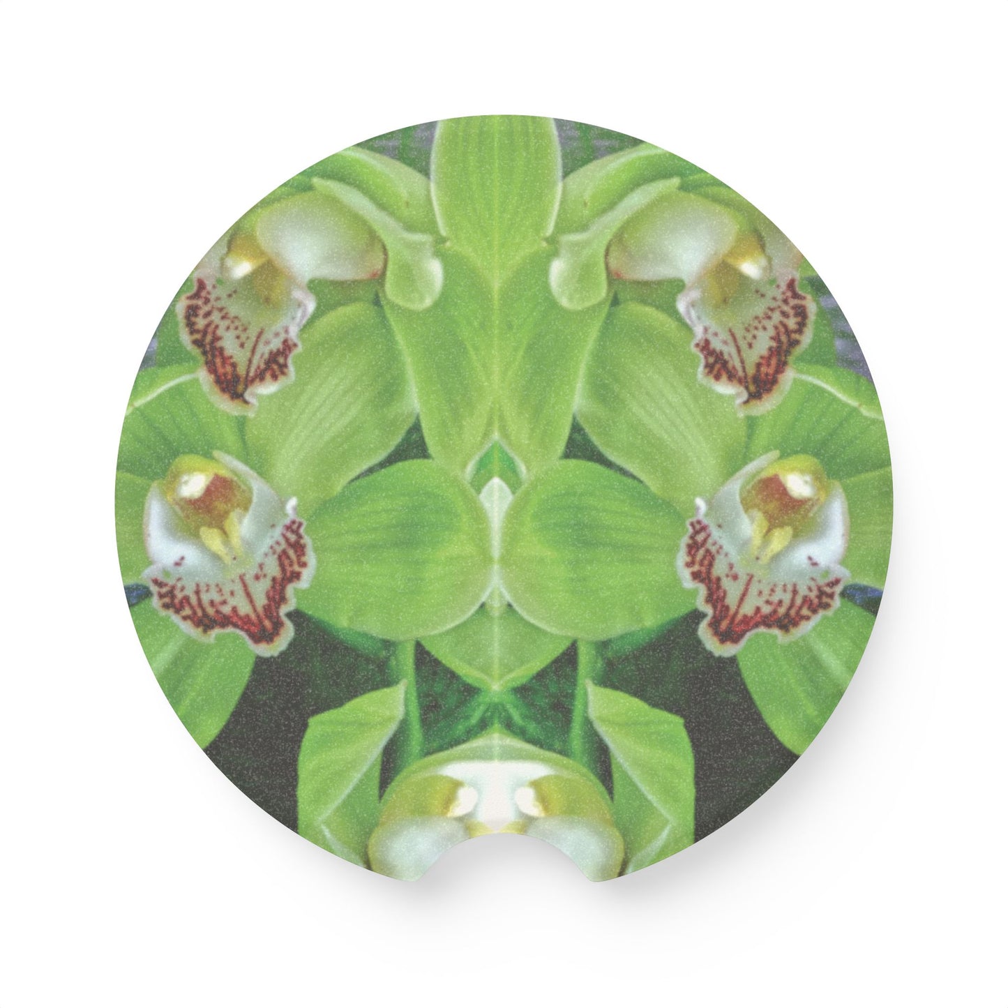Soapstone Car Coaster - Kaleido Green Orchids