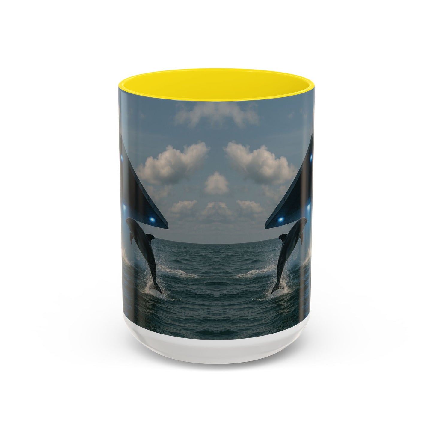 Accent Coffee Mug (11, 15oz), 8 Colors - UFO and Dolphin
