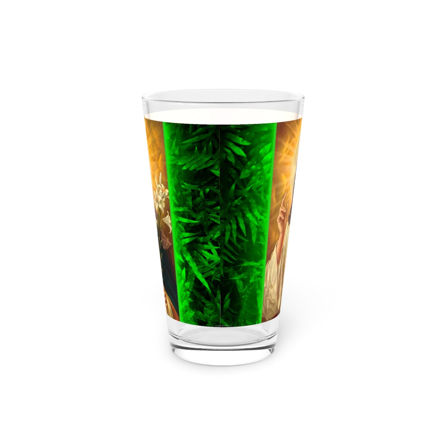 Religious Pint Glass, 16oz, Tropical Glow Jesus and Mary