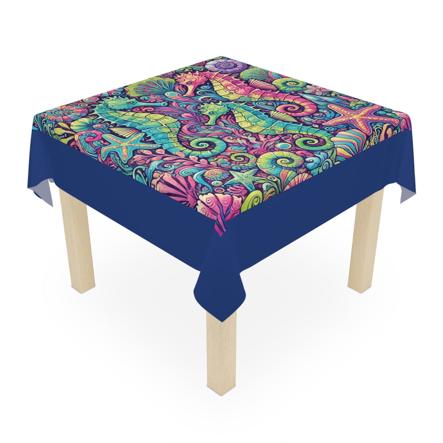 Seahorse Trio/Dark Blue ~ Square Tablecloth, 55" x 55"