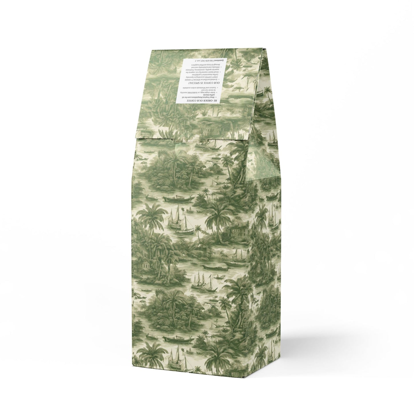 Cocoa Palms Blend™ (Medium-Dark Roast) Specialty Grade Craft Coffee / Tropical Toile, Evergreen