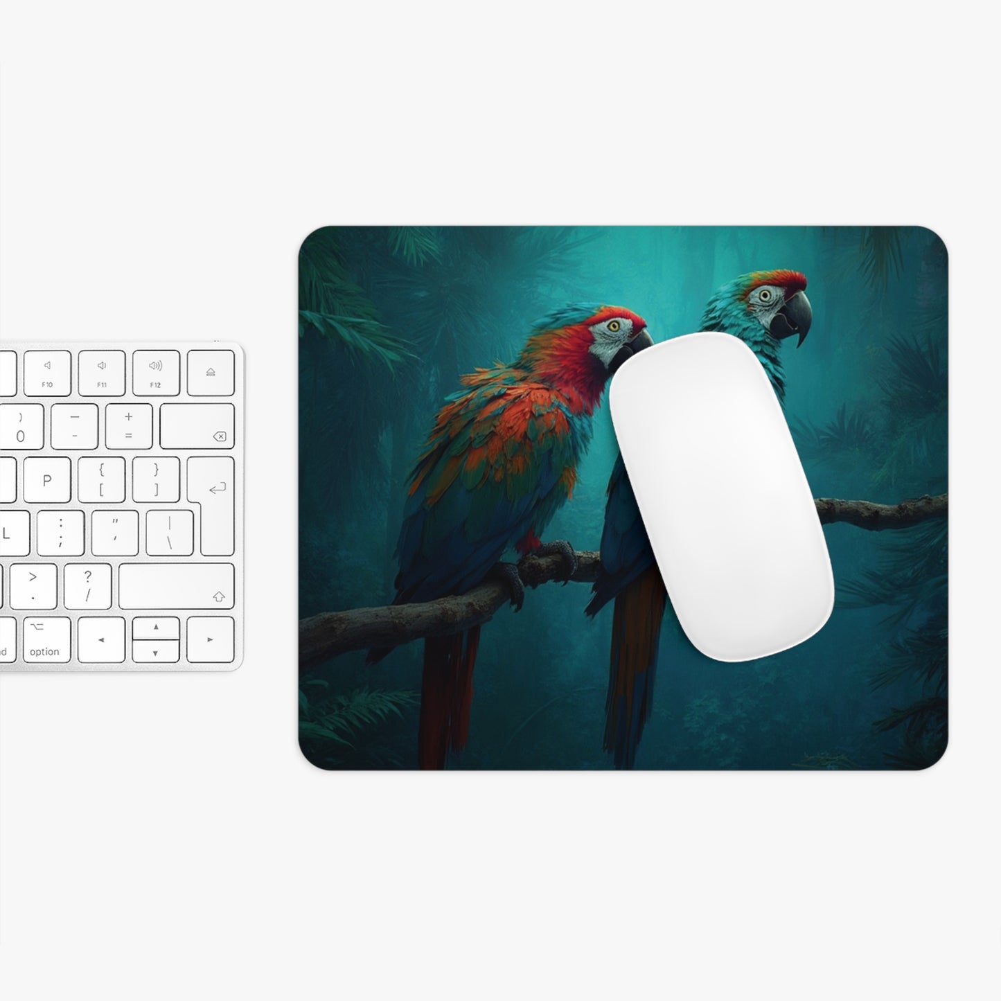 Tropical Mouse Pad, 2 Shapes - Parrot Vibes for Home Office & Gamer / Rainforest Parrot Friends