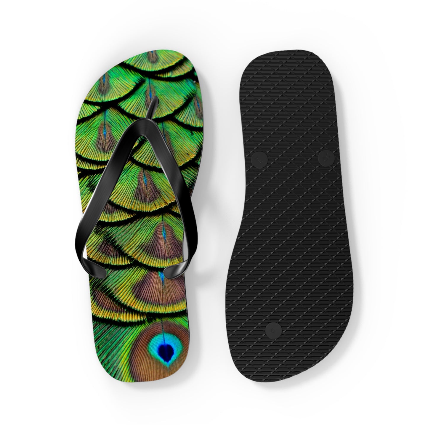 Flip Flops - Brilliant Green Peacock Feathers