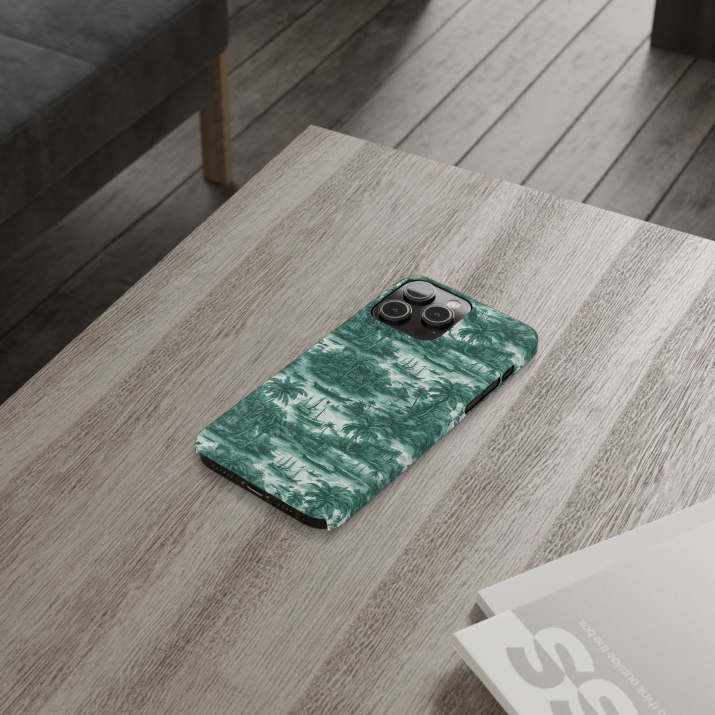 Slim Phone Cases - Tropical Toile #1, evergreen