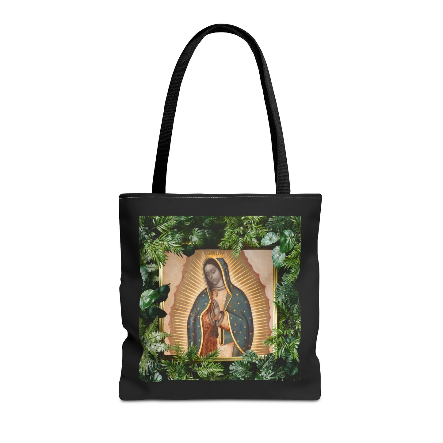 Religious Our Lady of Guadalupe Tropical Tote Bag/Black - 3 Sizes