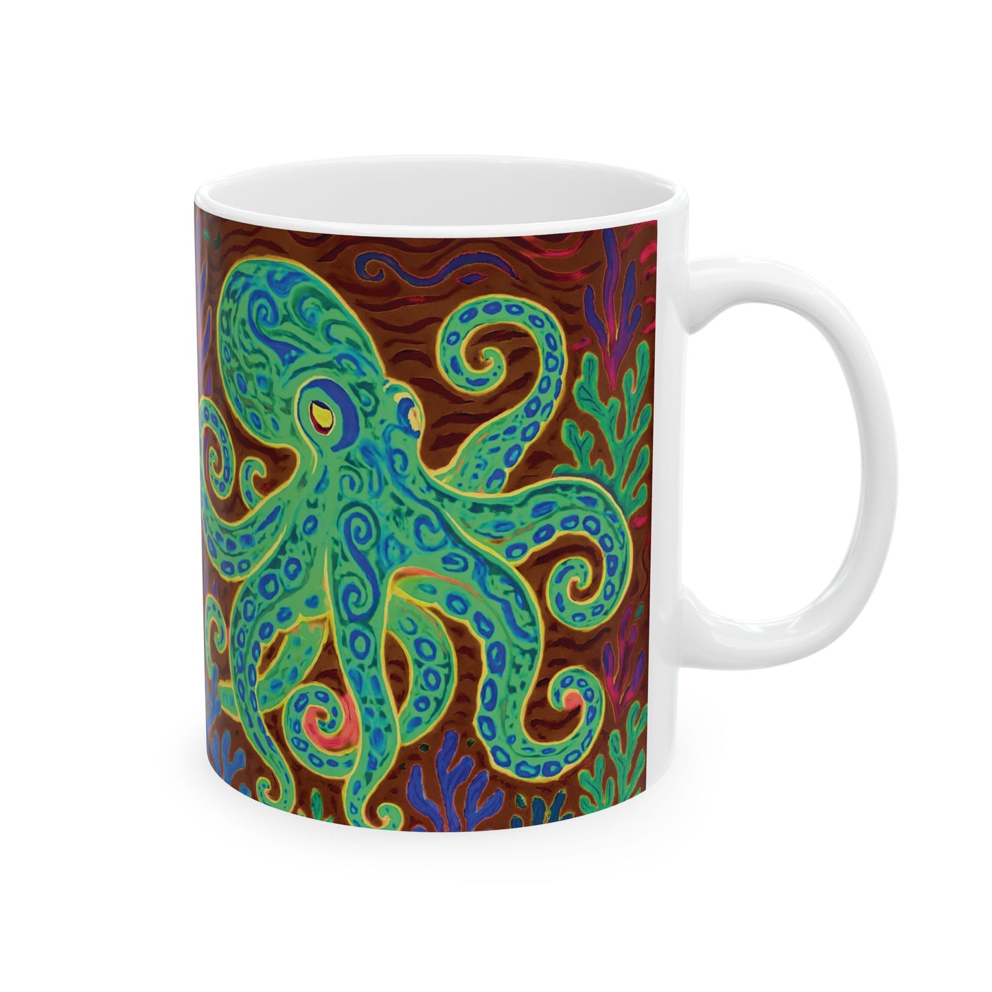 Ceramic White Mug - 11oz & 15oz, Gamma Octopus Kraken Joe