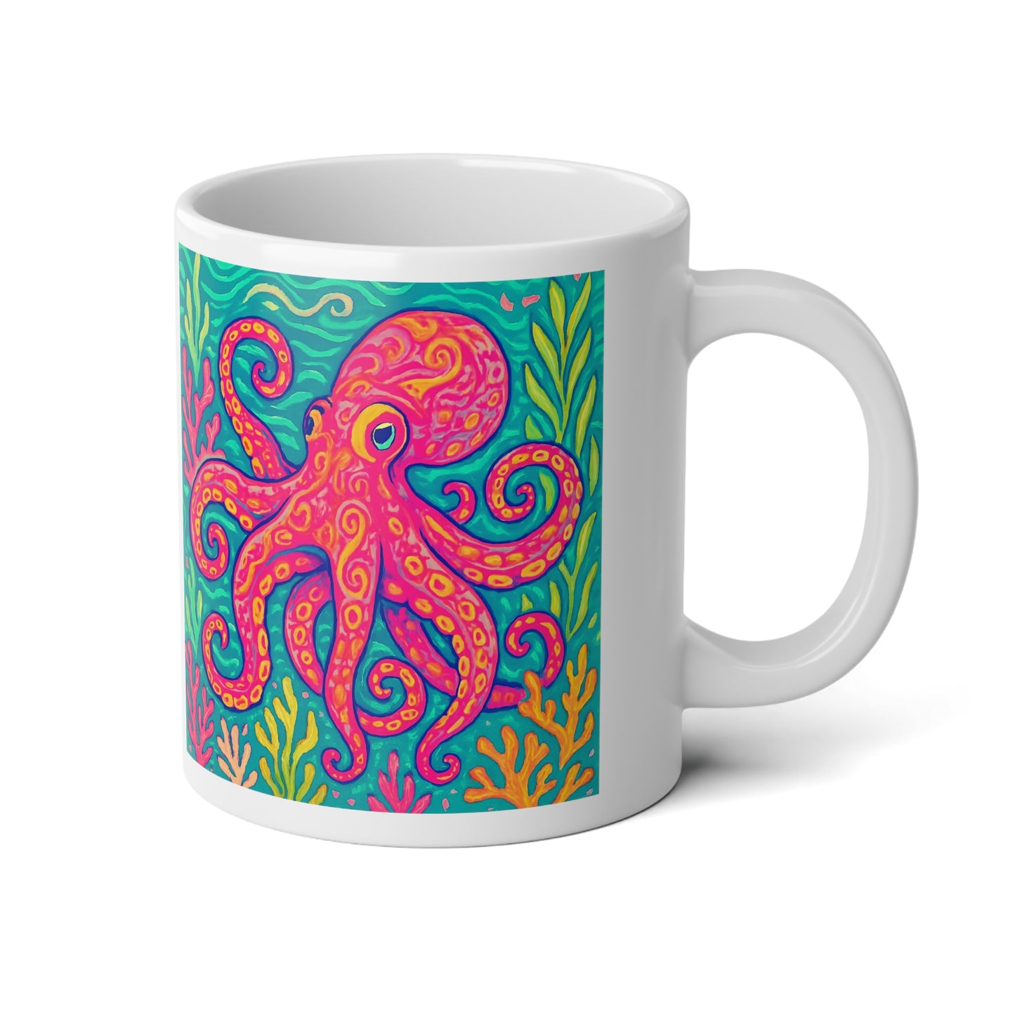 Jumbo Mug, 20oz, Octopus Kraken Joe, Red | Tropical Coffee Cup, Gift for Ocean Lovers