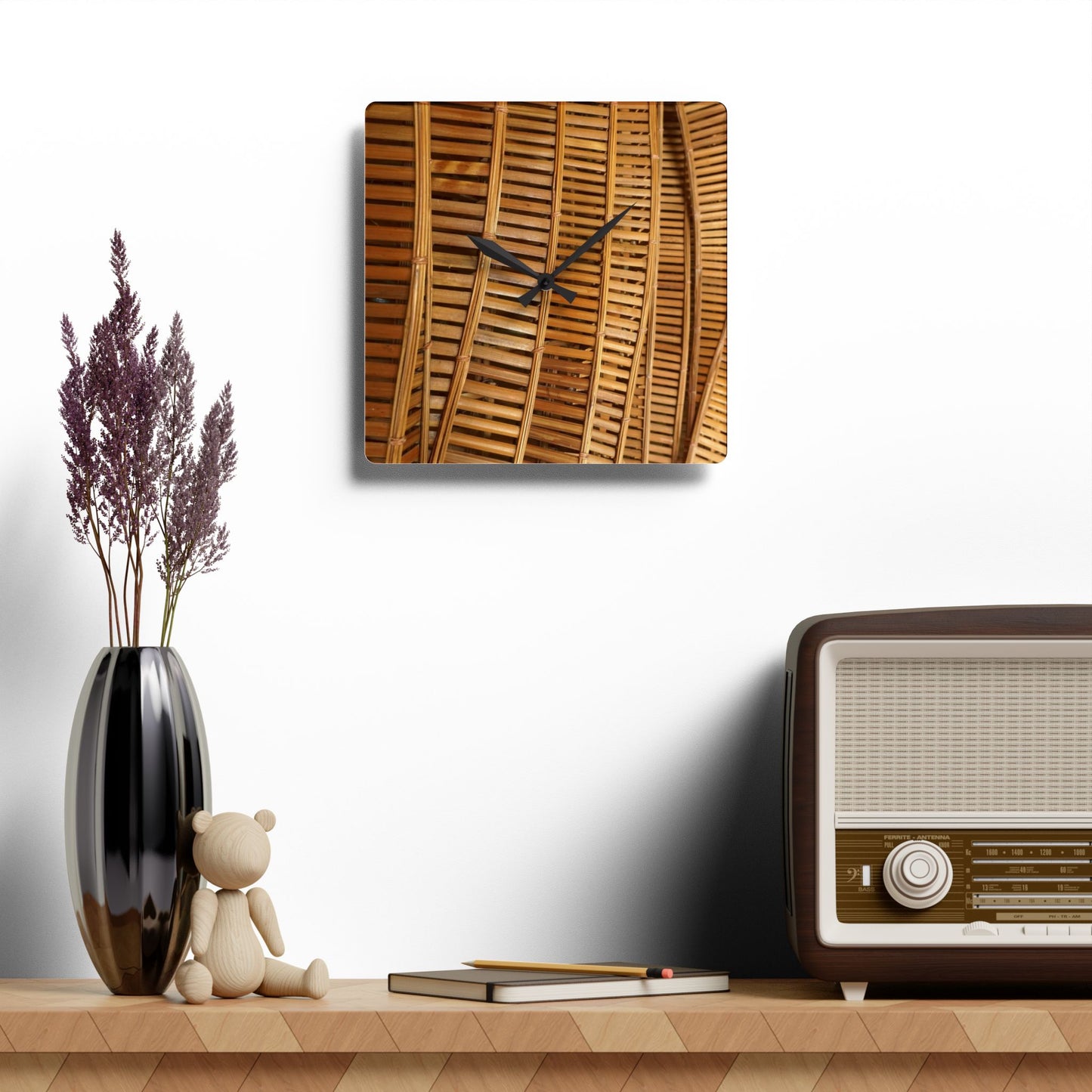 Acrylic Wall Clock, Natural Bamboo Flow