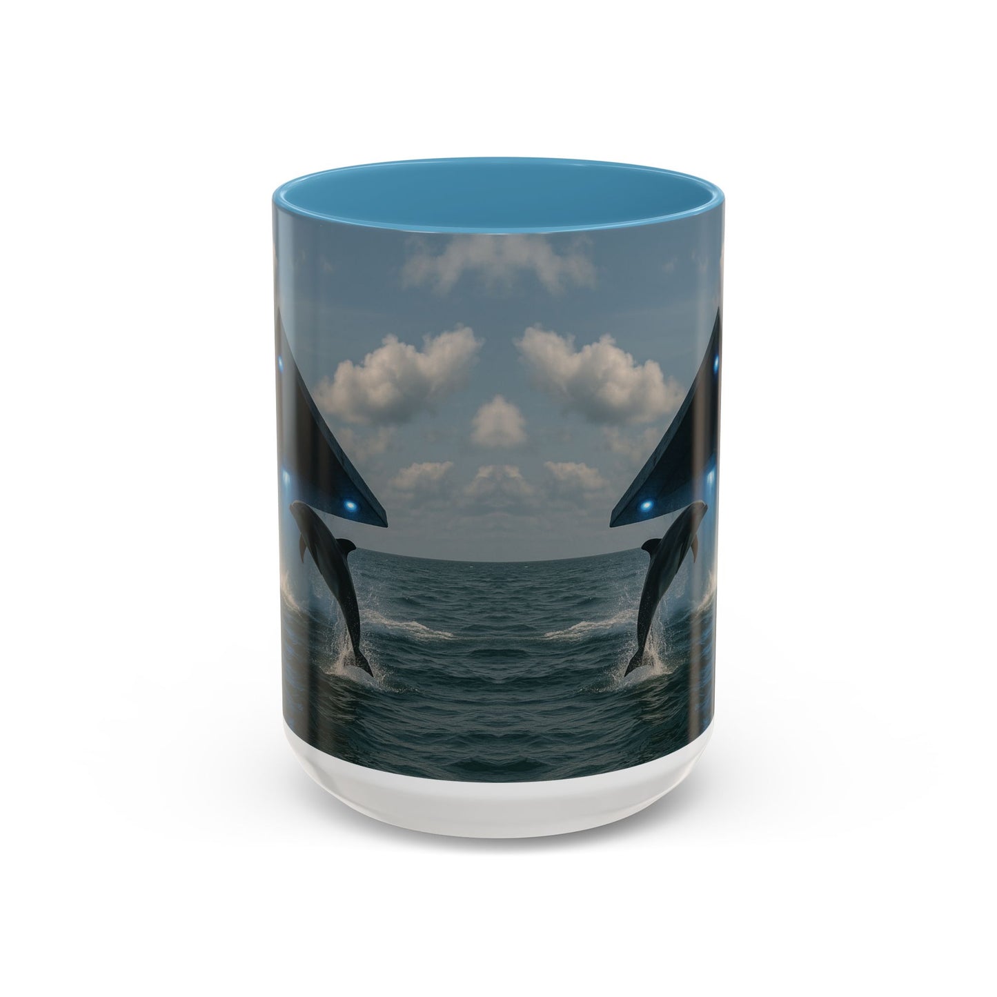 Accent Coffee Mug (11, 15oz), 8 Colors - UFO and Dolphin