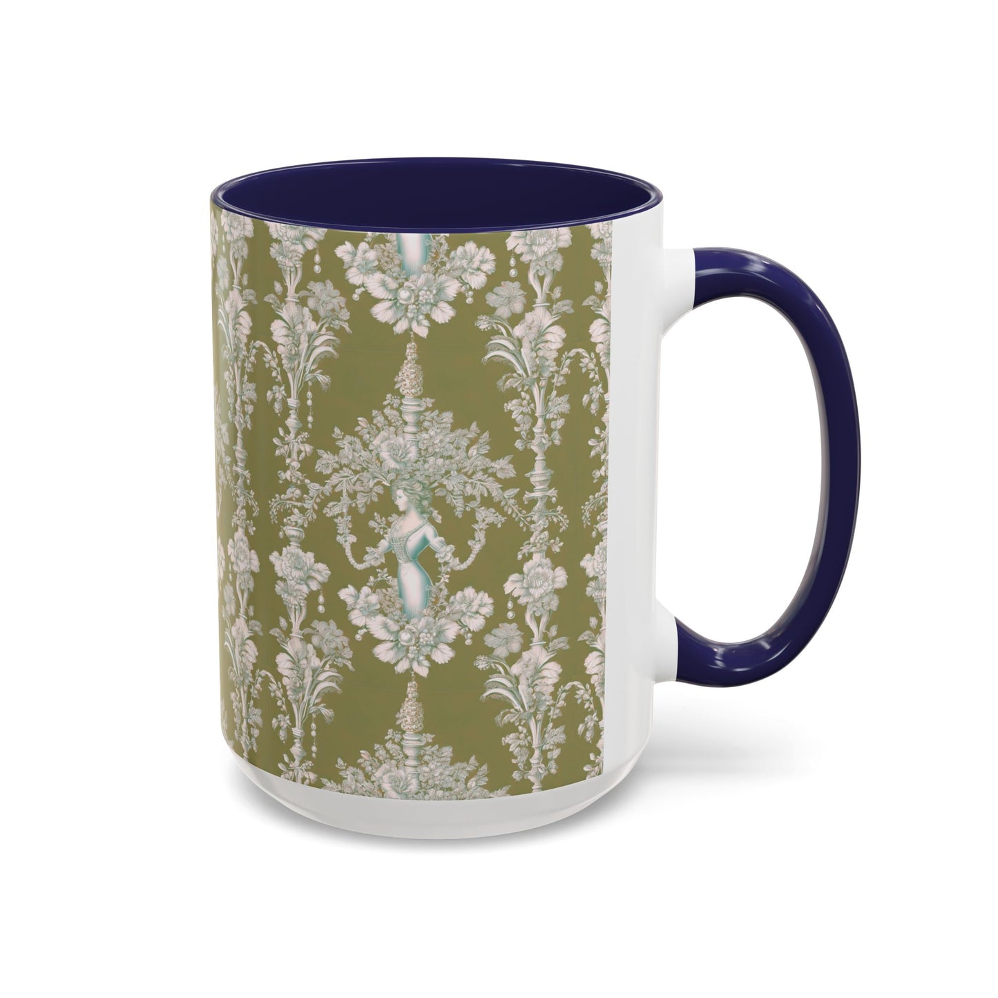 Accent Coffee Mug (11, 15oz), Pearl Lady Toile/Highborn Greren Repeat, Various Colors