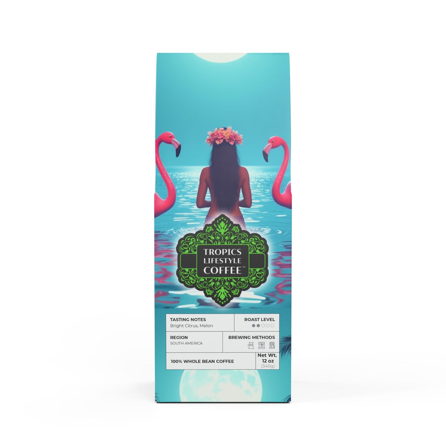 Golden Sands Single Origin™ Coffee (Light-Medium Roast) Specialty Grade / Moonlit Mermaid and Flamingos