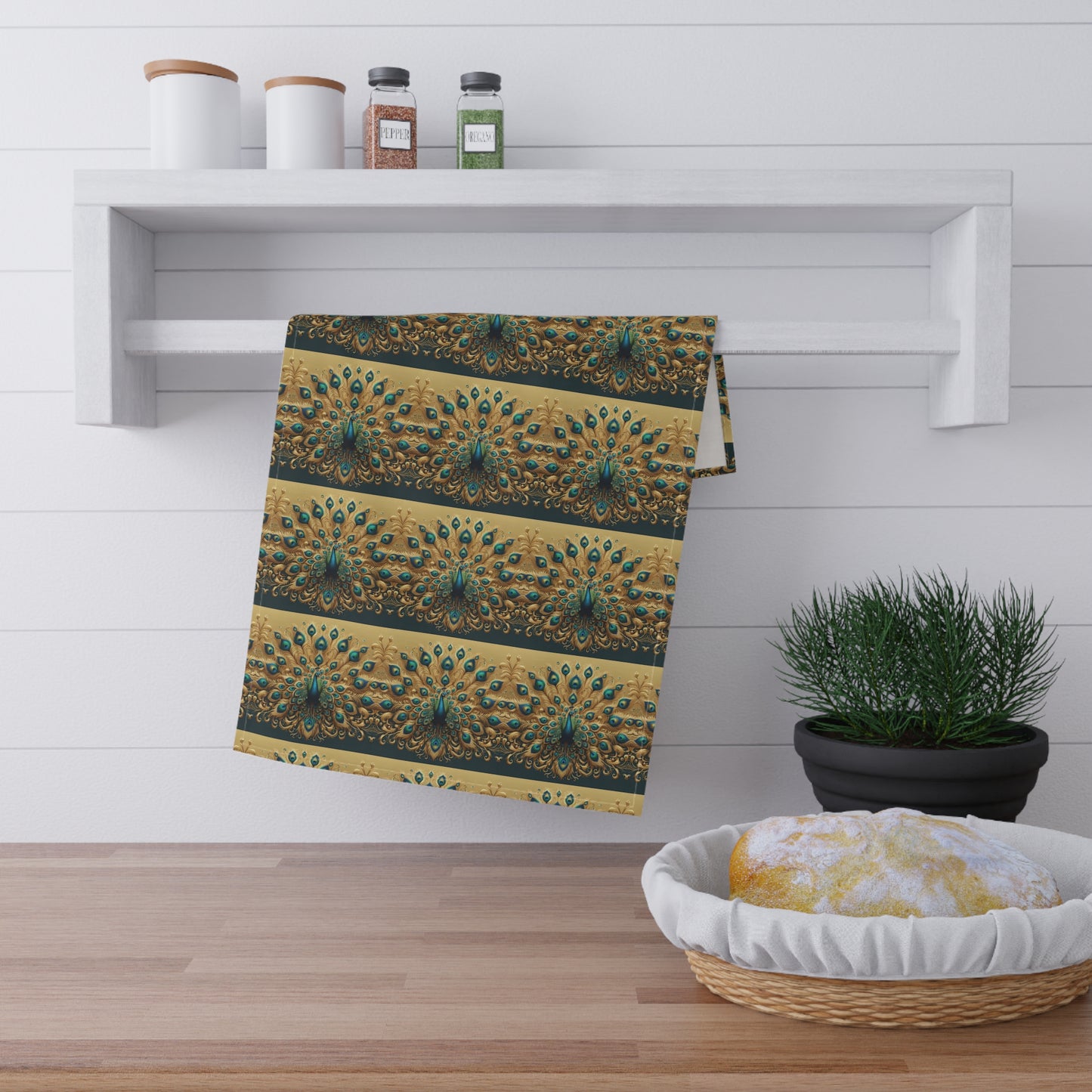 Tea Towels (cotton, poly), Golden Peacocks
