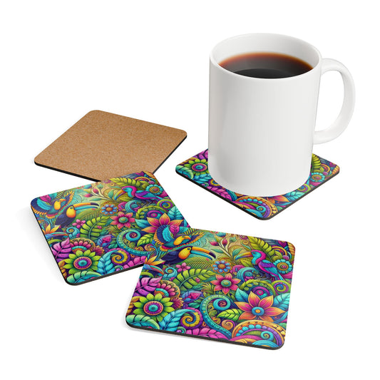 Coaster Set - Colorful Rainforest Parrots