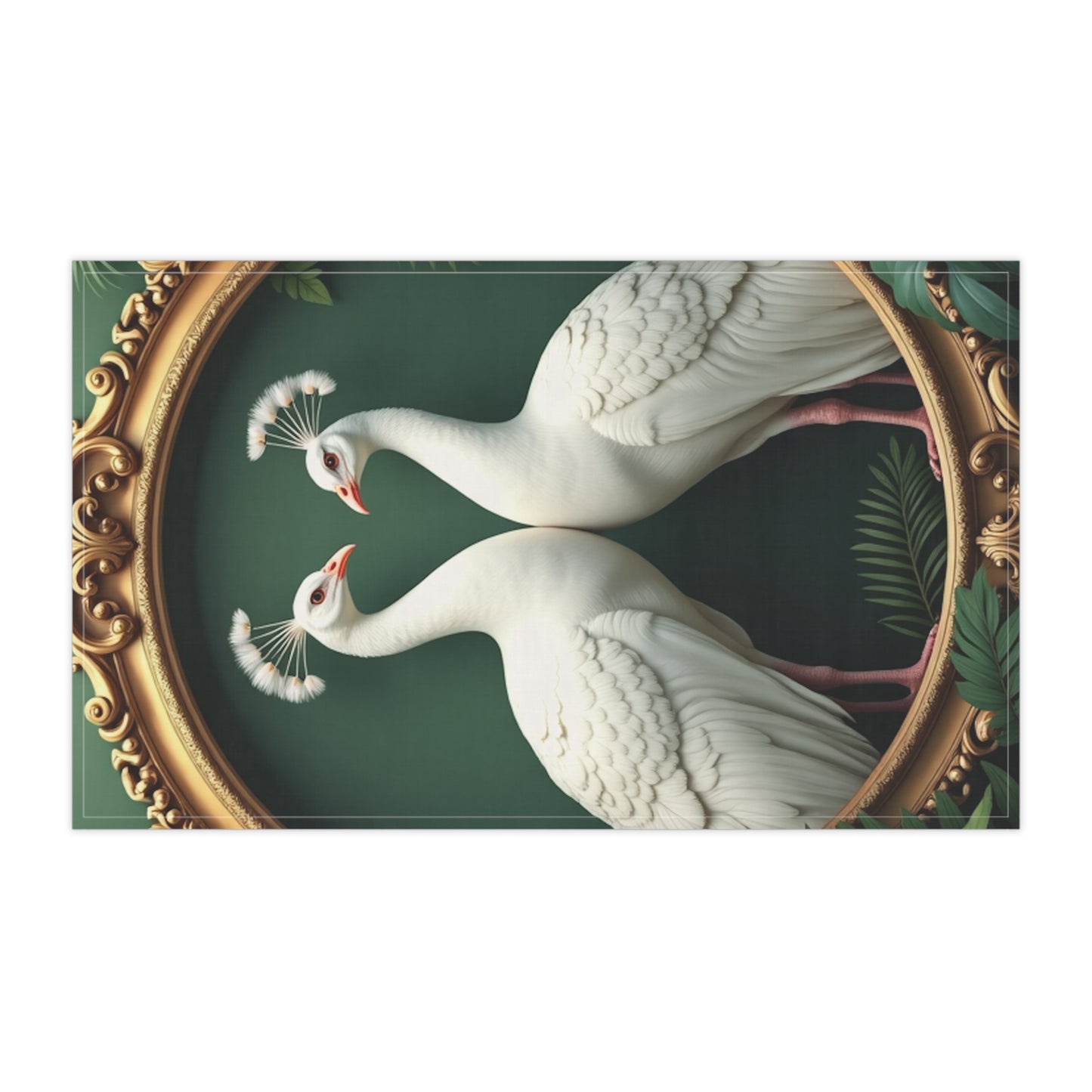 Tea Towels (cotton, poly) - Framed White Pecocks