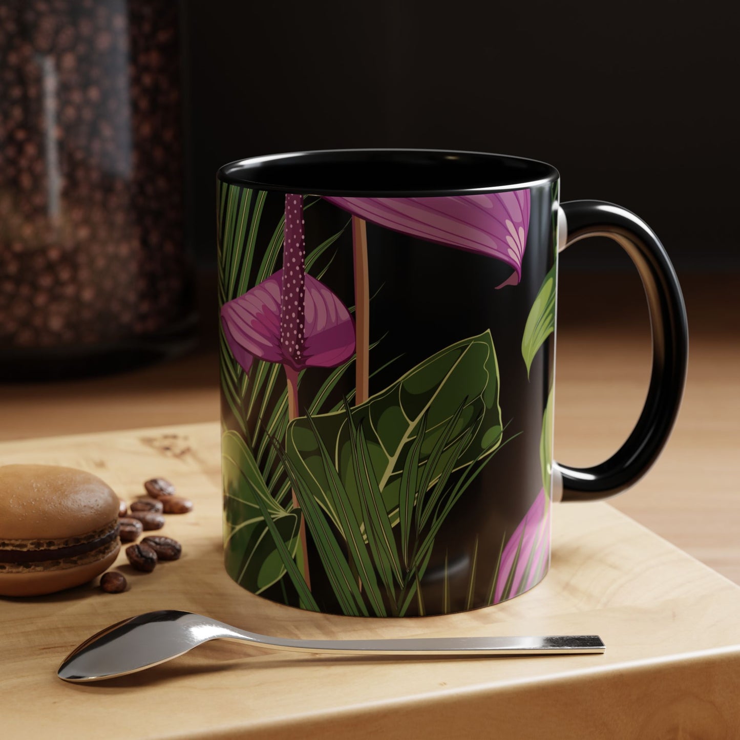 Accent Coffee Mug - Fun Tropical Drinkware for Flower Vibes /Anthurium and Palm