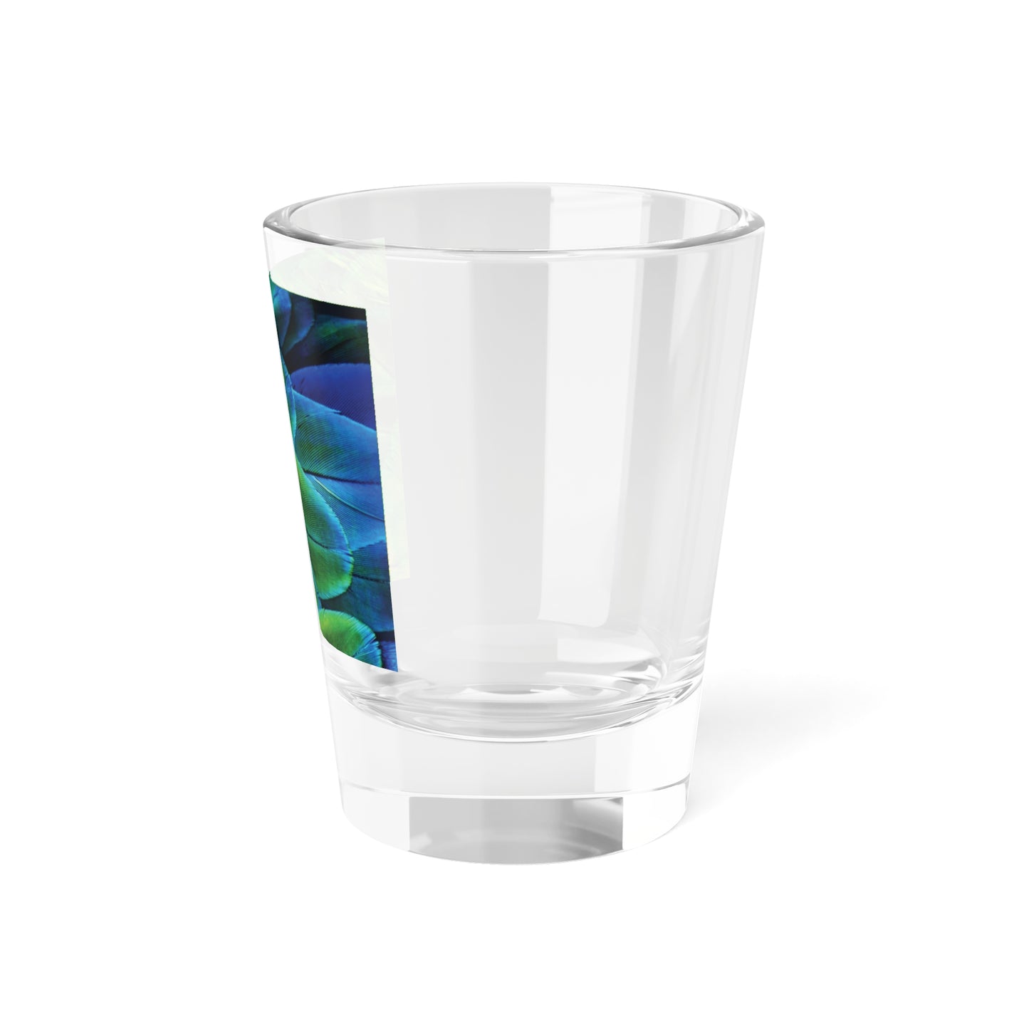 Clear Shot Glass, 1.5oz -Shimmering Peacock Plumes