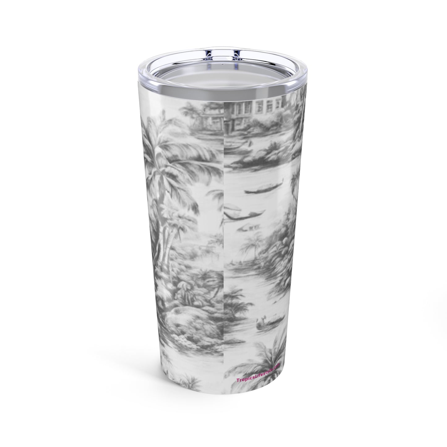 20oz Tropical Glossy Tumbler - Tropical Toile, Soft Black