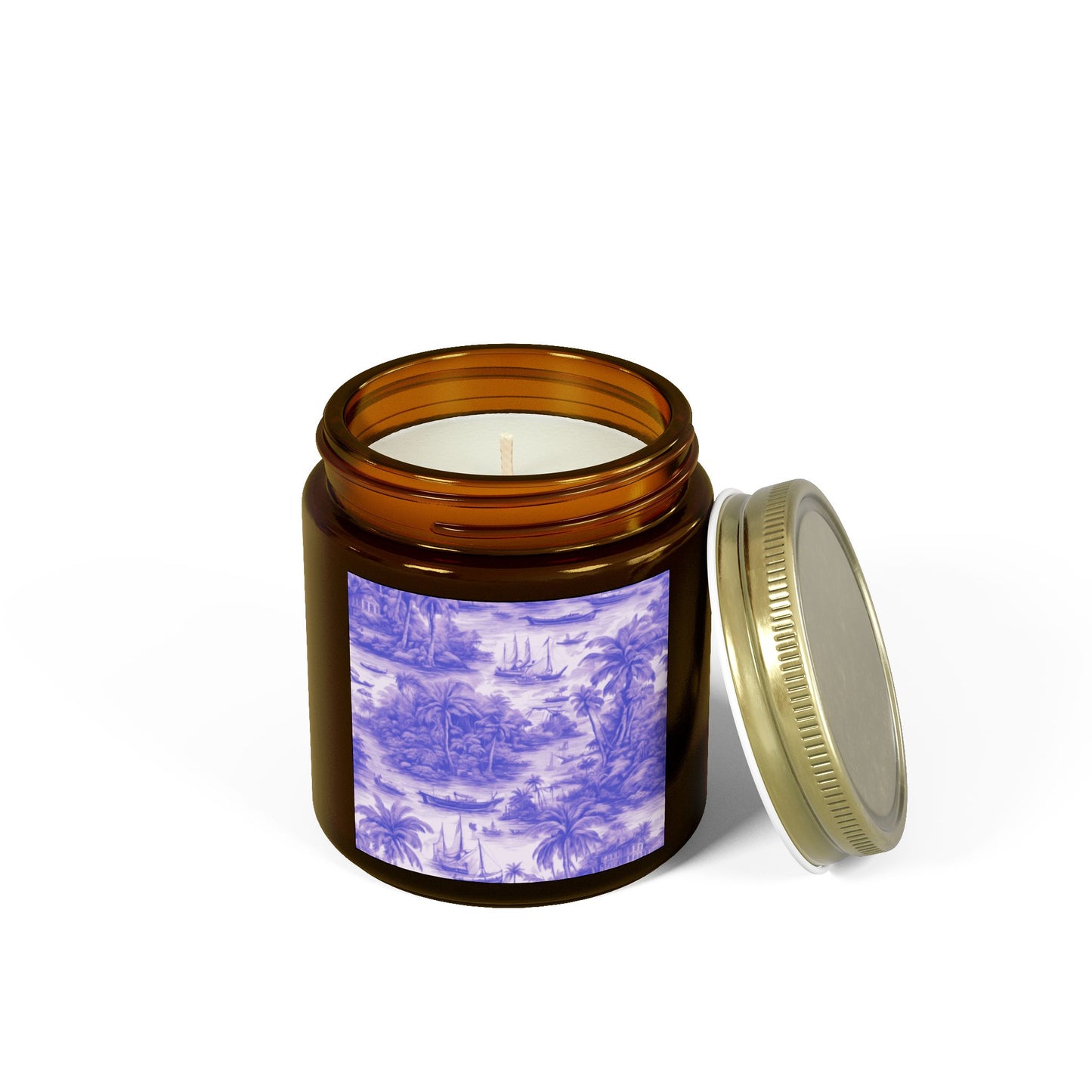 Scented Candles, Coconut Apricot Wax (4oz, 9oz) - Tropical Toile #1, Purple