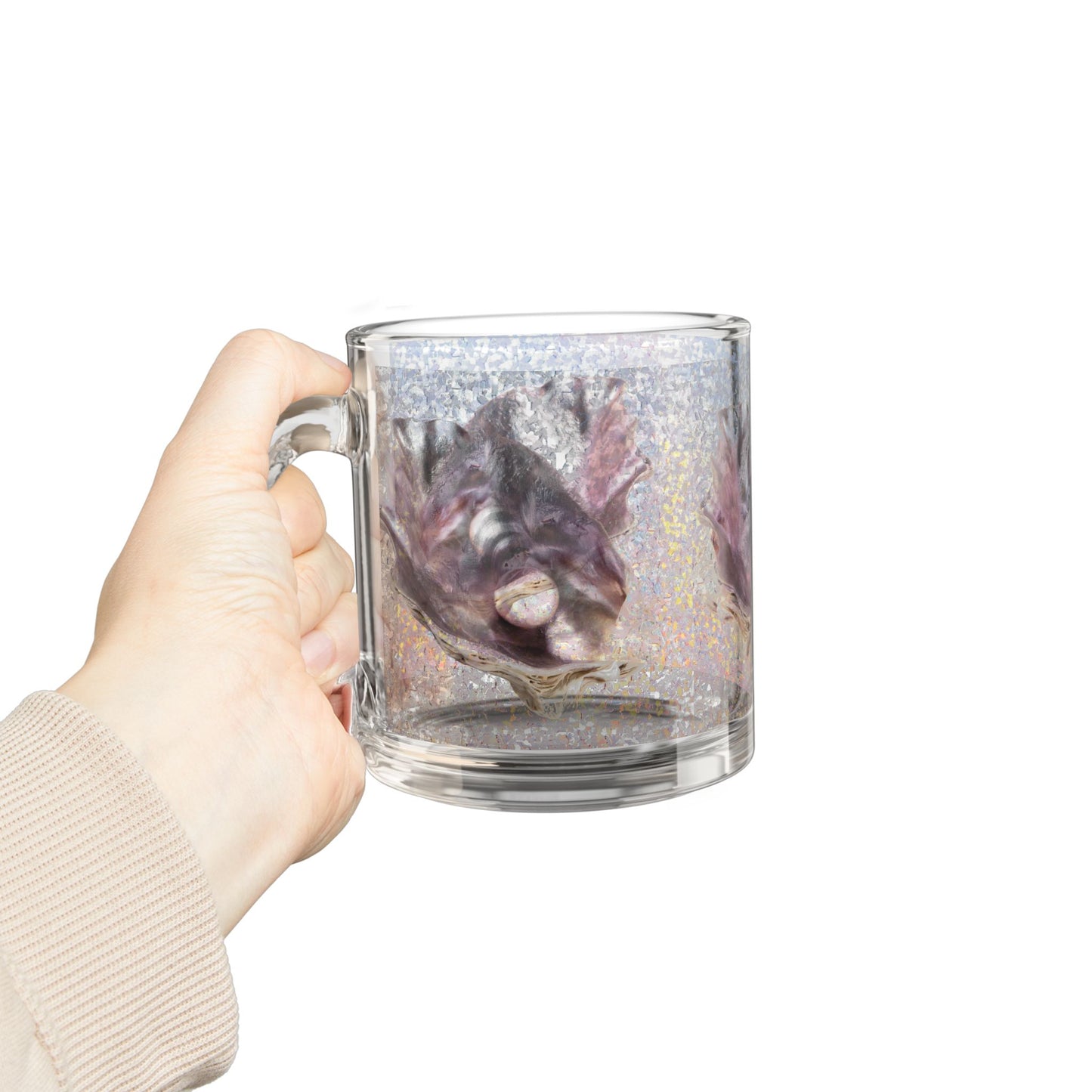 Tropical Glass Mug - 10oz Coffee Cup / Disco Lavender Pearl