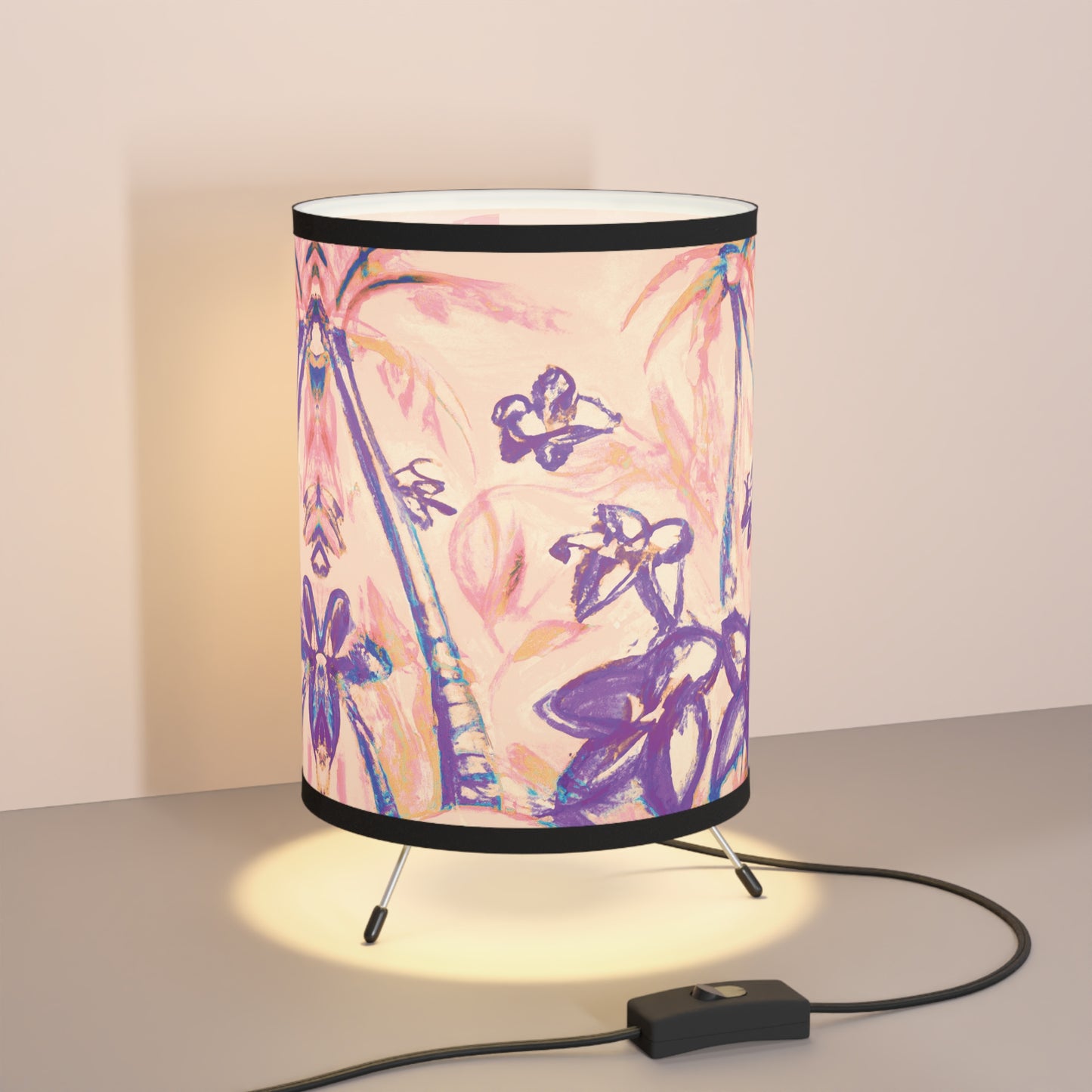 Tropical Doodles/Peach Tripod Lamp with Artistic High-Res Shade - Perfect for Home Décor