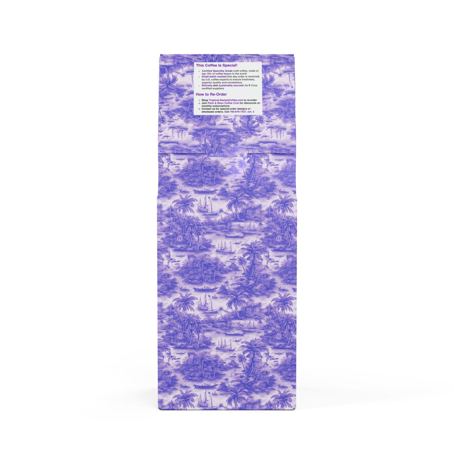 Midnight Surf Blend™ (Medium-Dark Roast) Specialty Grade Craft Coffee / Tropical Toile, Purple