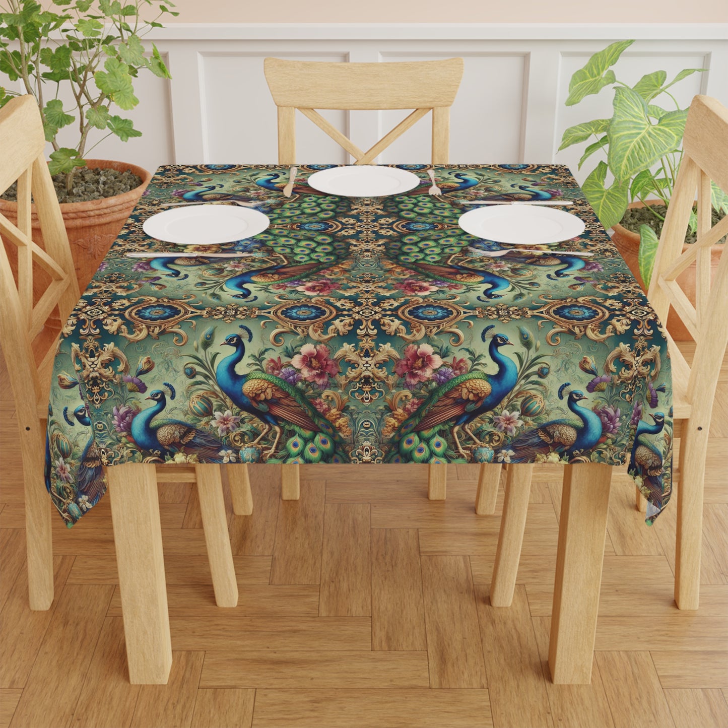 Kaleido Peacock RoyalsTablecloth, 55" x 55"