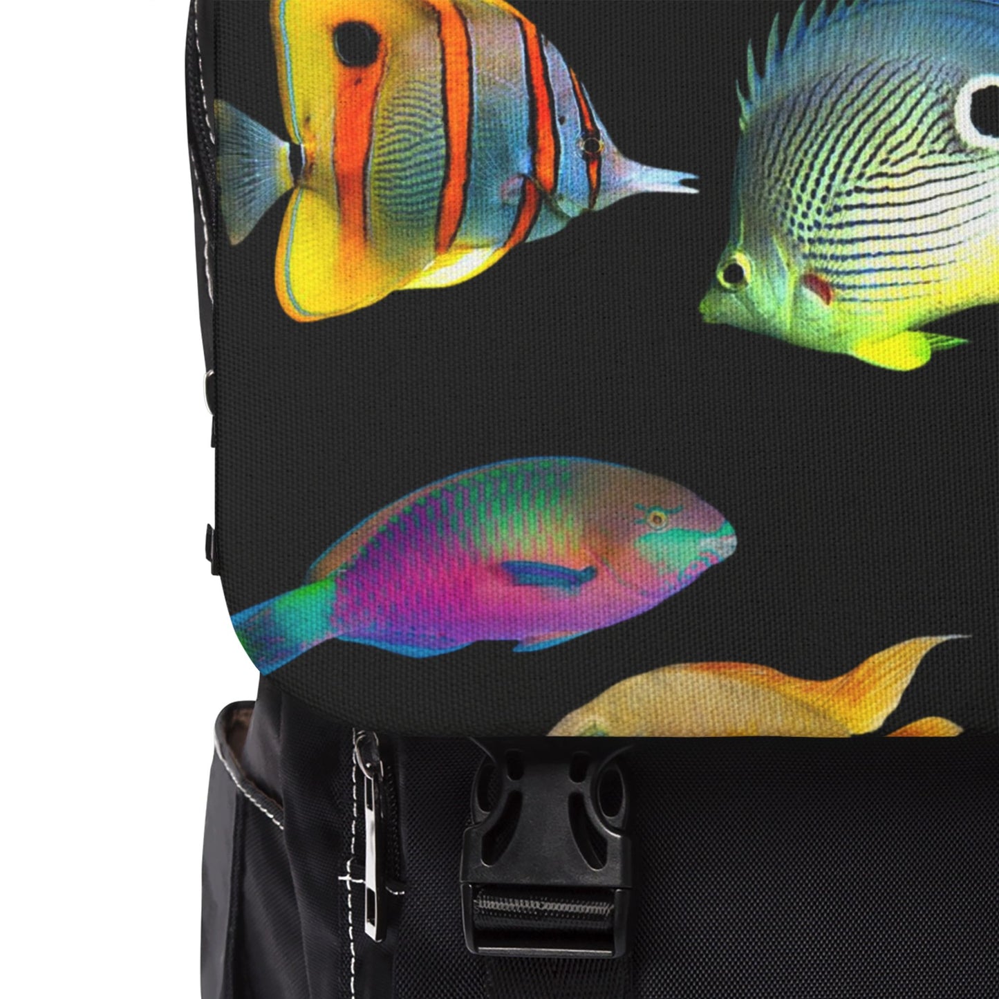 Tropical Casual Backpack - Perfect for Everyday Adventures / School of Fish, Black