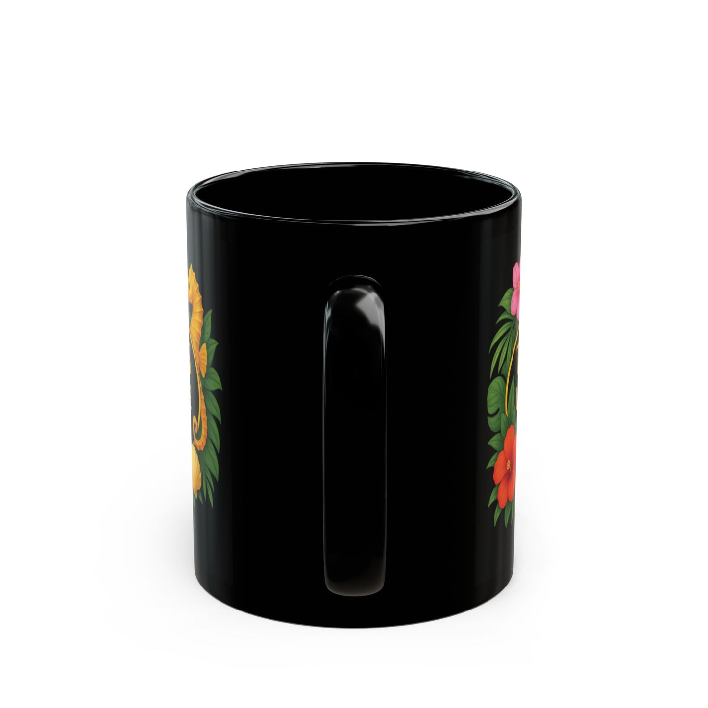 Black Coffee Mug - Seahorse Fantasy, Black /TLCoffee Logo