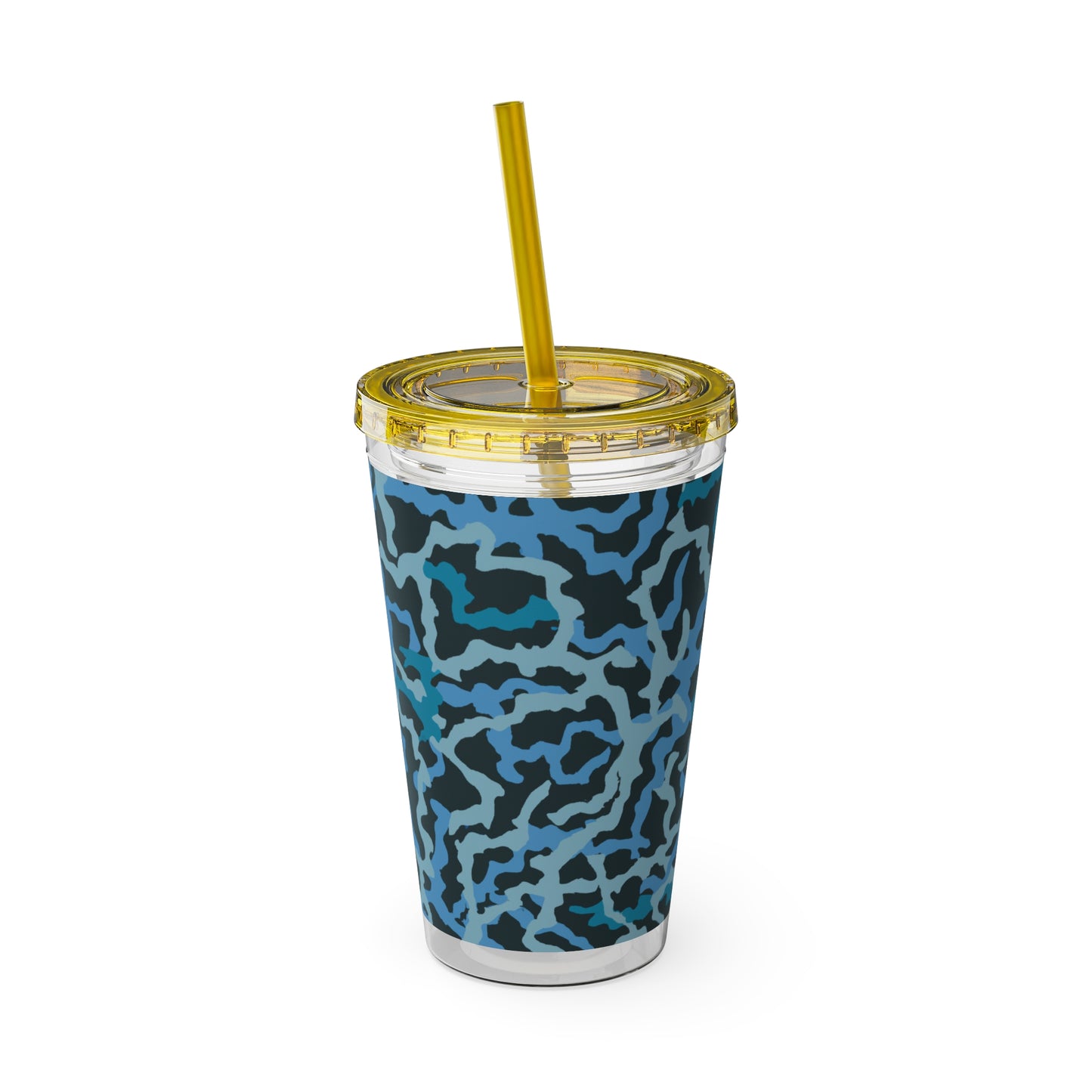 Tropical Tumbler with Straw | 16oz Colorful Travel Cup / Coral Threads, Blue