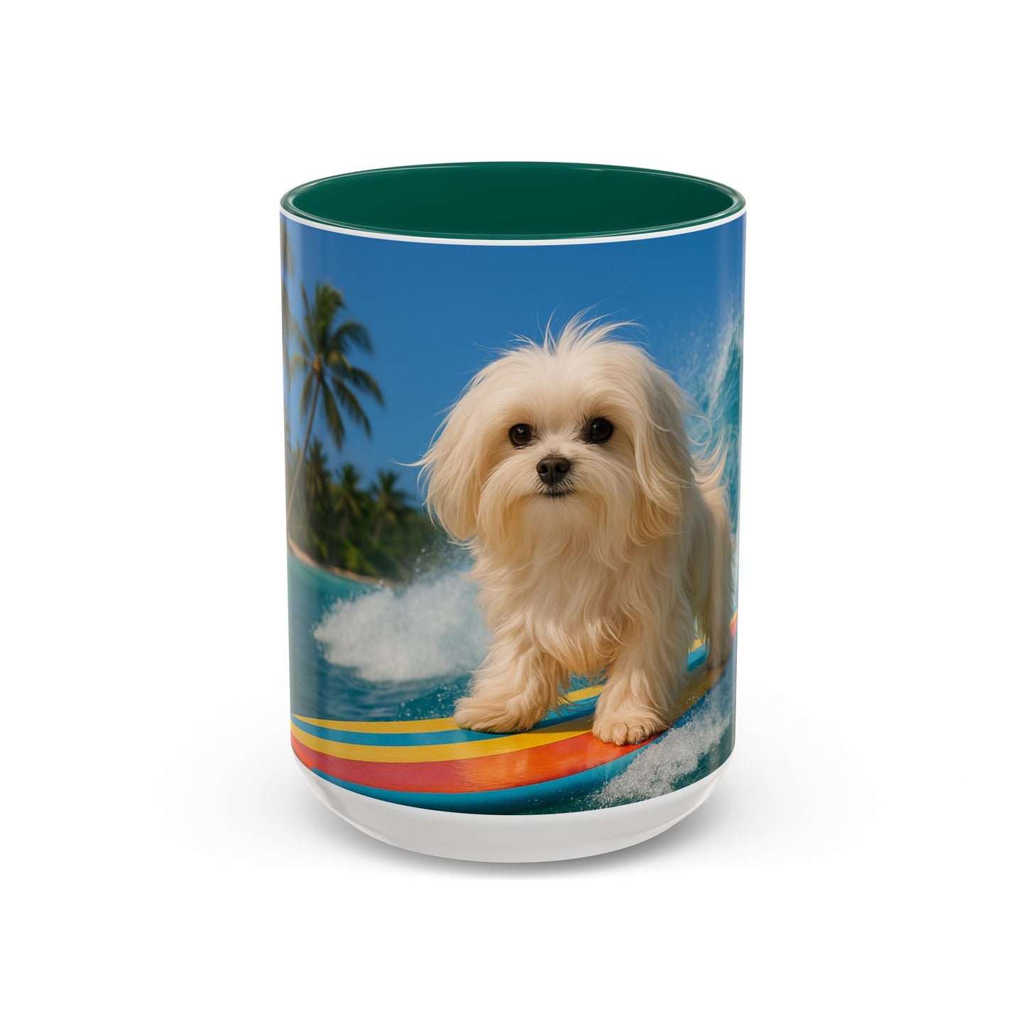 Vibrant Beach Coffee Mug - 11oz & 15oz / Puppy Ariel the Dog Surfer