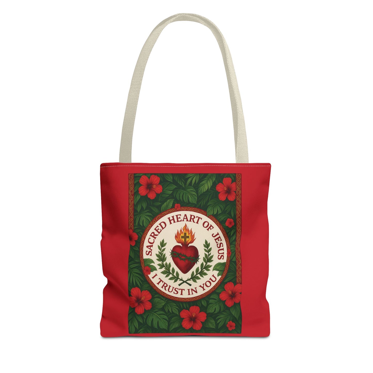 Religious Tote Bag - 3 Sizes / Sacred Heart of Jesus Prayer, Red