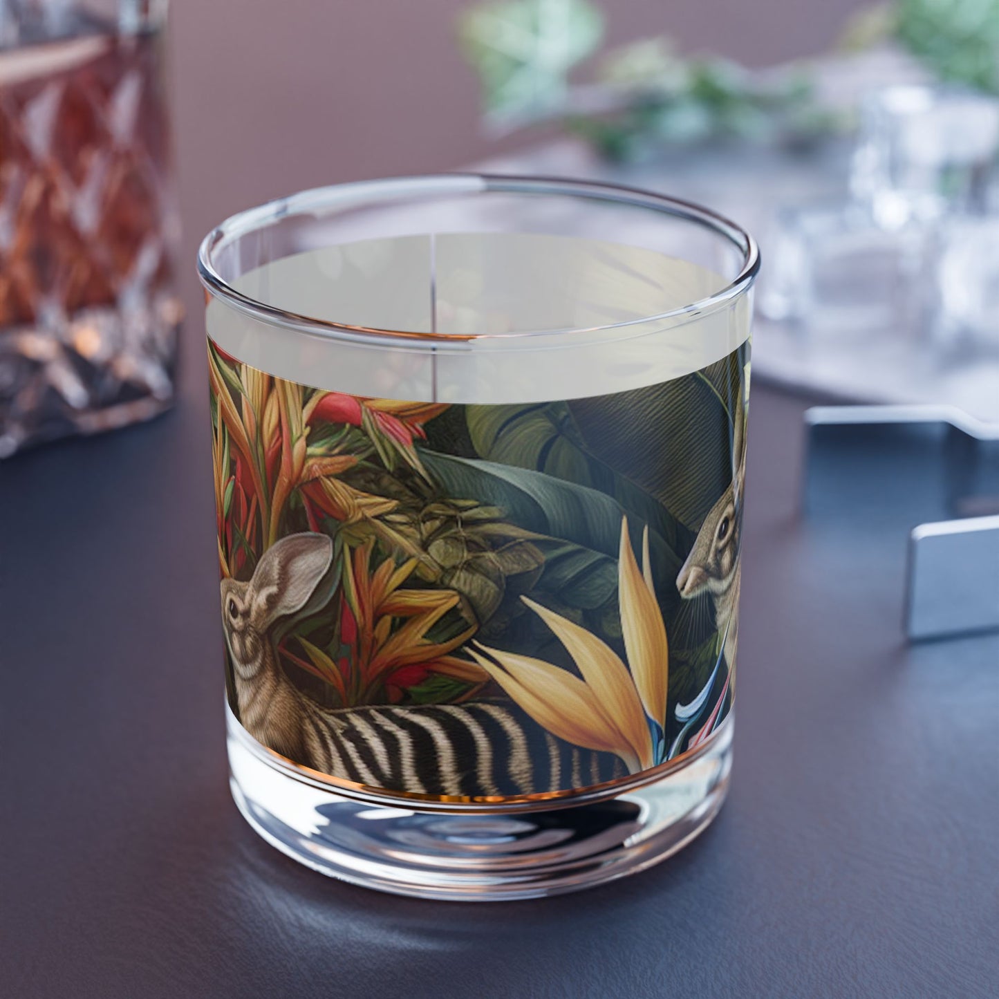 Rainforest Rabbit Outing Rocks Glass - 10oz Colorful Island Design