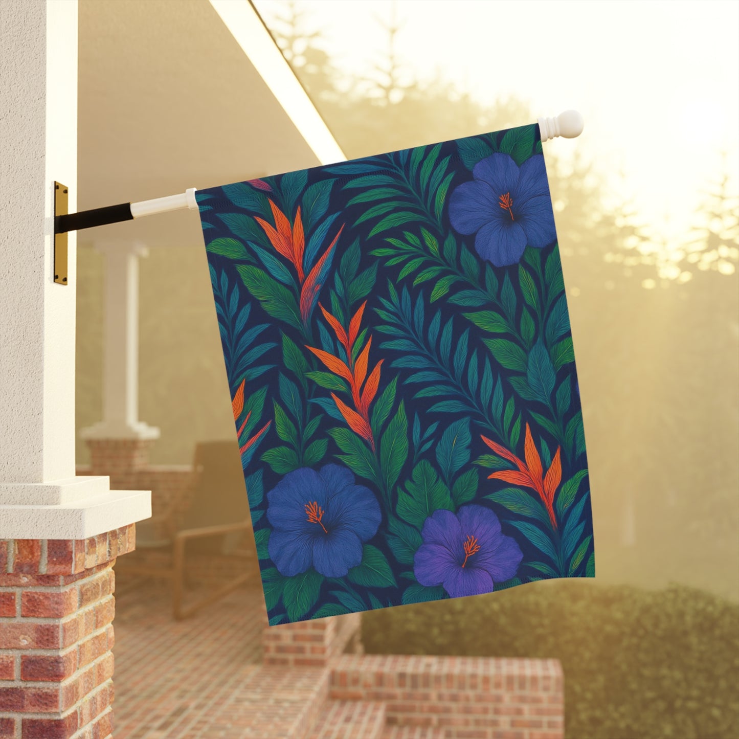 Tropical Garden Flag - Perfect for Outdoor Decor / Midnight Flowers, Navy