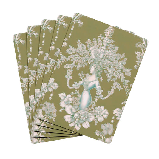 Poker-Sized Playing Cards - Pearl Lady Toile, highborn green