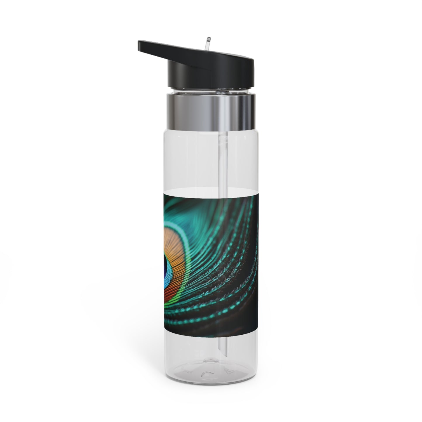 Tropical 20oz Tritan Sport Water Bottle -  Leakproof, Lightweight, BPA-Free / Peacock Eye Feather, Turquoise Macro
