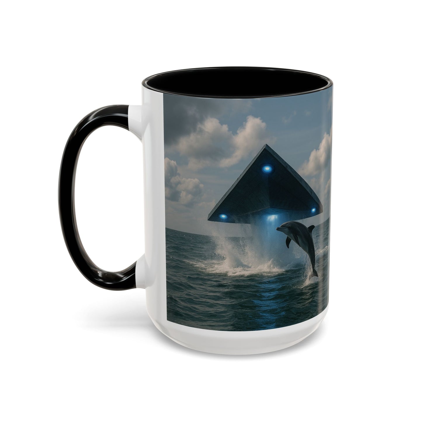 Accent Coffee Mug (11, 15oz), 8 Colors - UFO and Dolphin