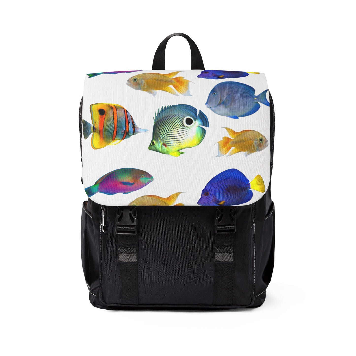 Tropical Casual Backpack - Perfect for Everyday Adventures / School of Fish, White