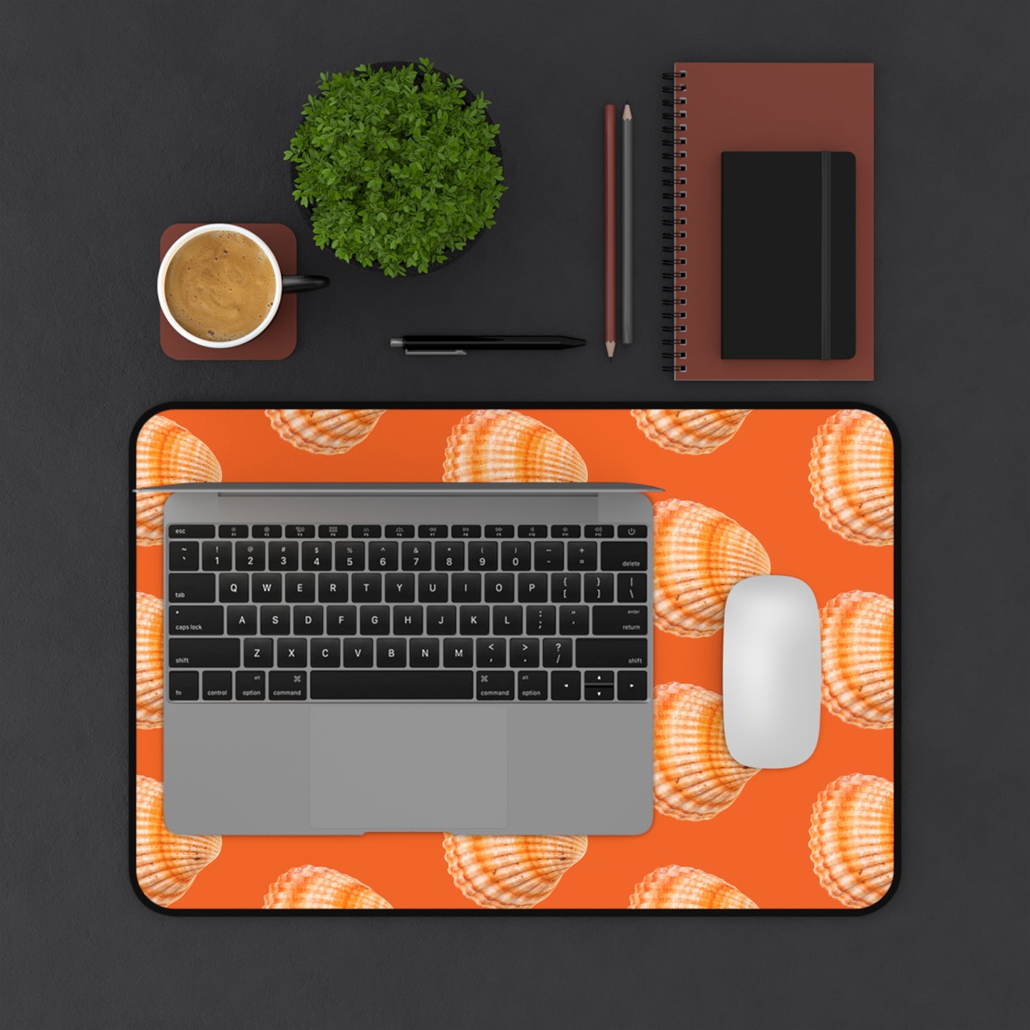 Tropical Desk Mat, 3 Sizes - Seashell Design, Perfect for Home Office / Orange Scallop, Orange