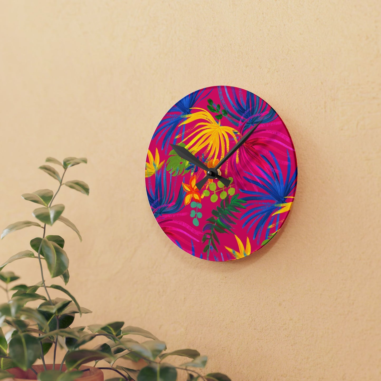 Acrylic Wall Clock, Exotic Flora