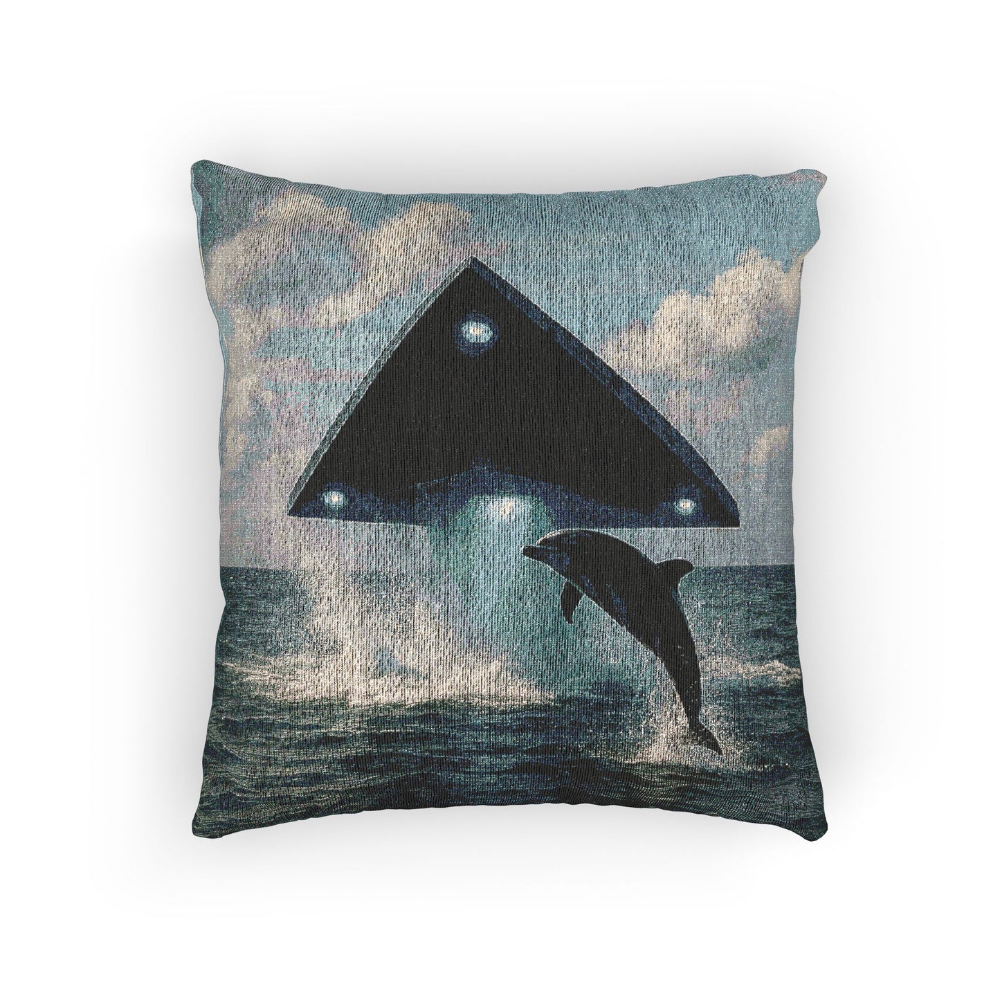 Woven Pillow, 17"W x 18"L - UFO and Dolphin