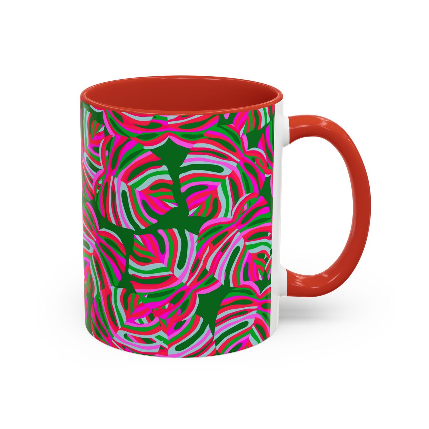 Accent Coffee Mug (11, 15oz), Monstera Pink Pop / Various Colors