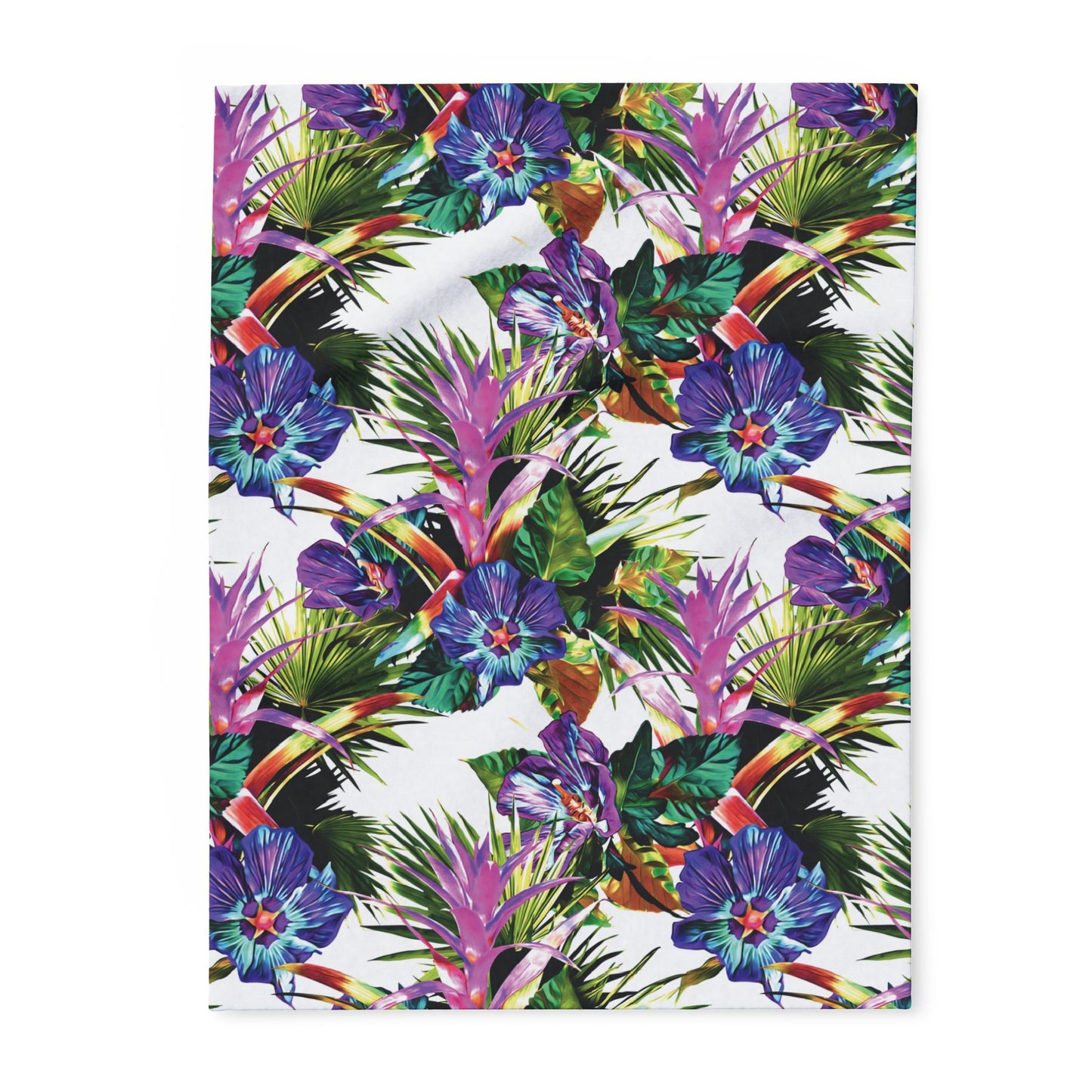 White Plant Palooza Fleece Blanket - Colorful Tropical Botanical Design