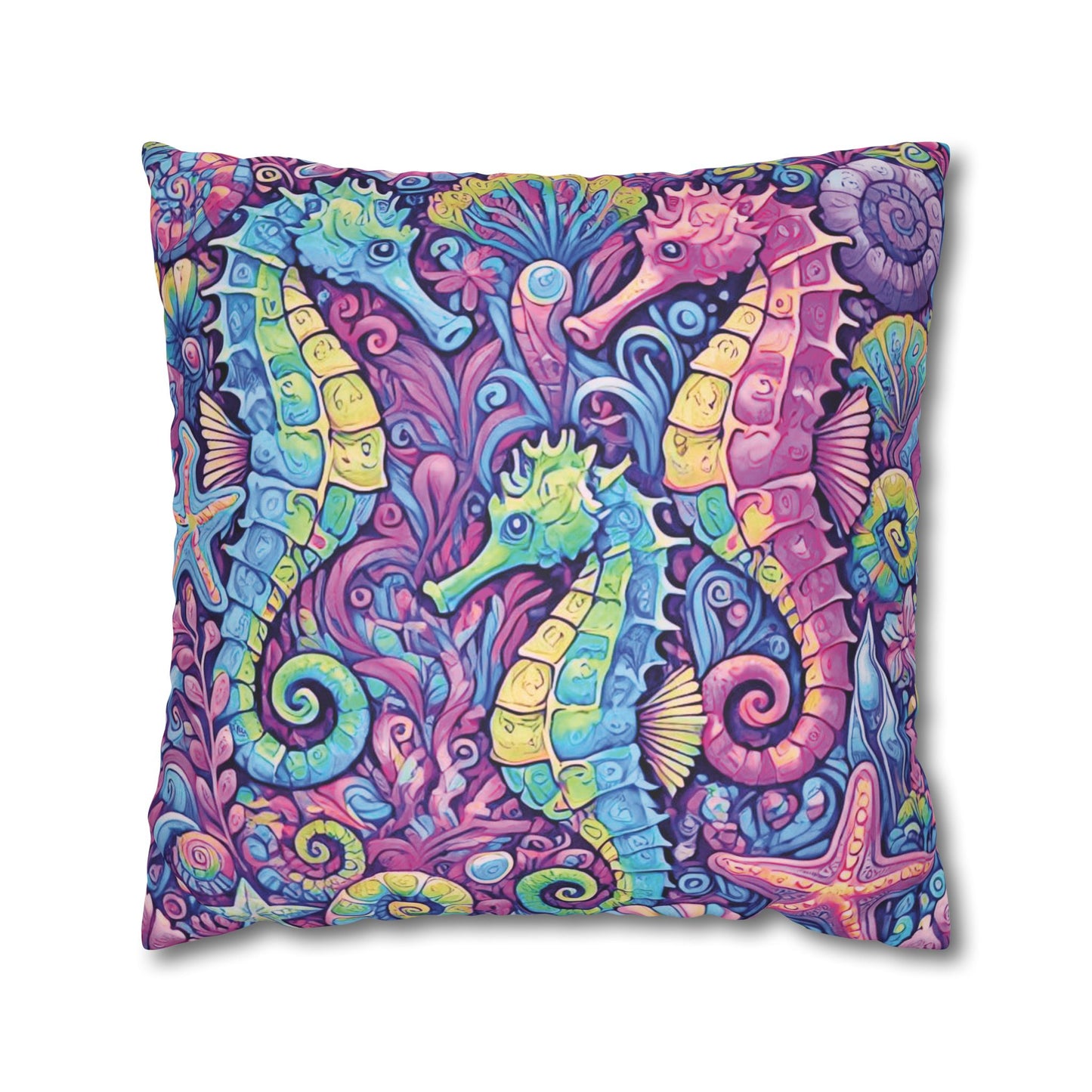 Faux Suede Square Pillowcase - Seahorse Trio/Fantasy Pop