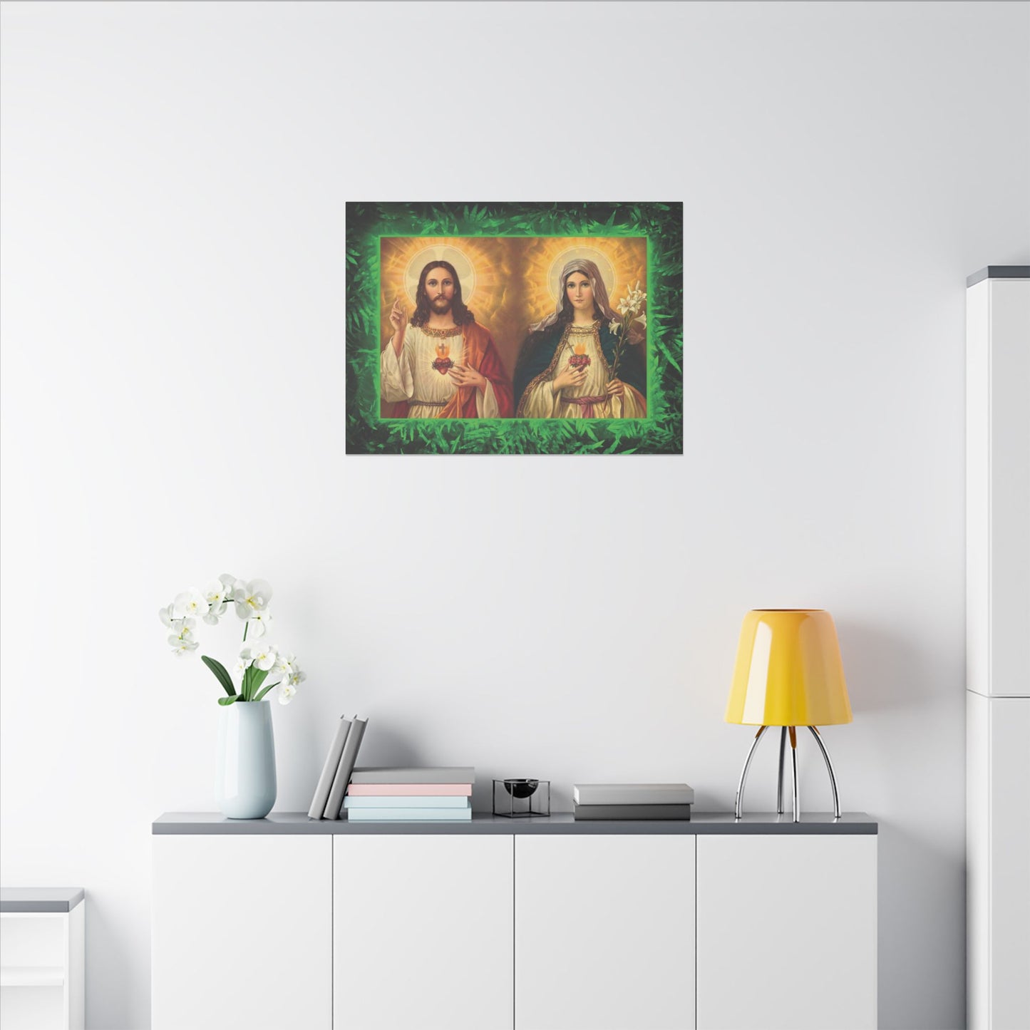 "Tropical Glow Jesus and Mary" Religious Canvas Artwork - Stretched Canvas Print / Byzantine Icons