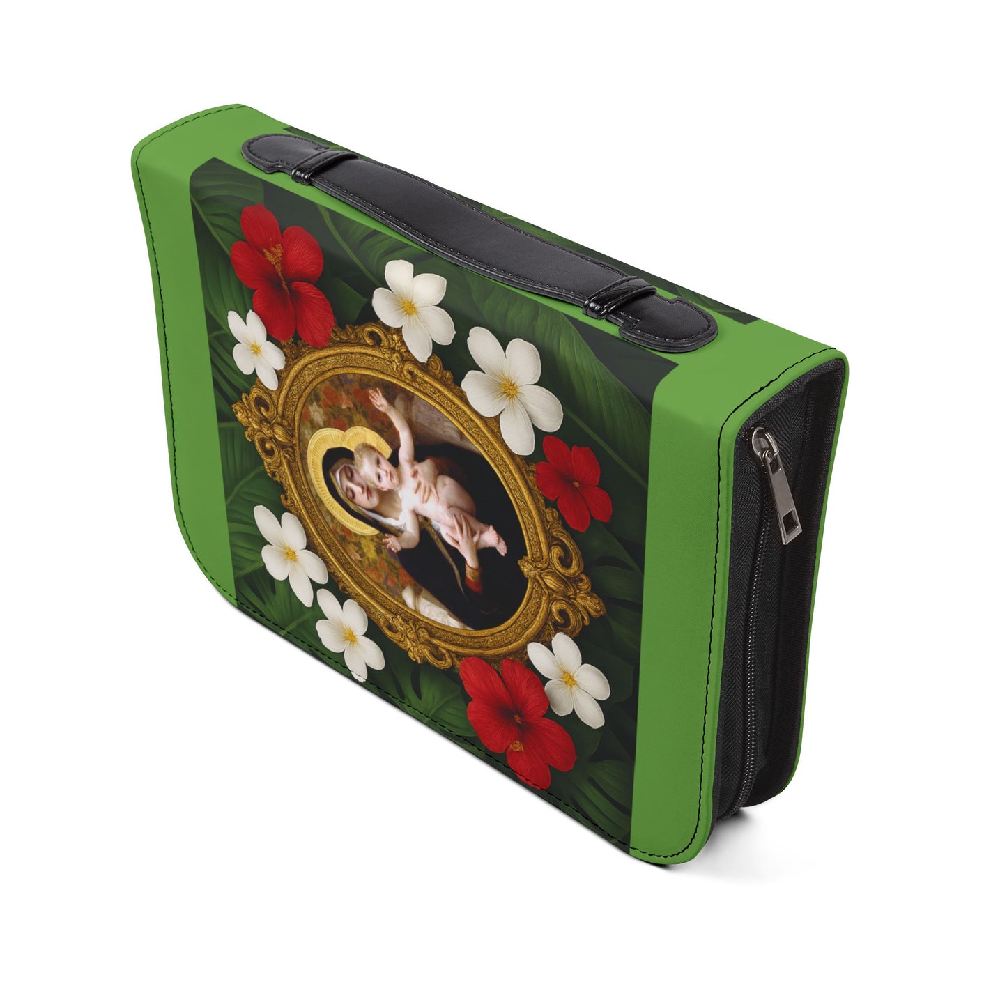 Tropical Bible Cover, Virgin of the Lilies Green / Floral Bible Protector, Christian Church Accessories