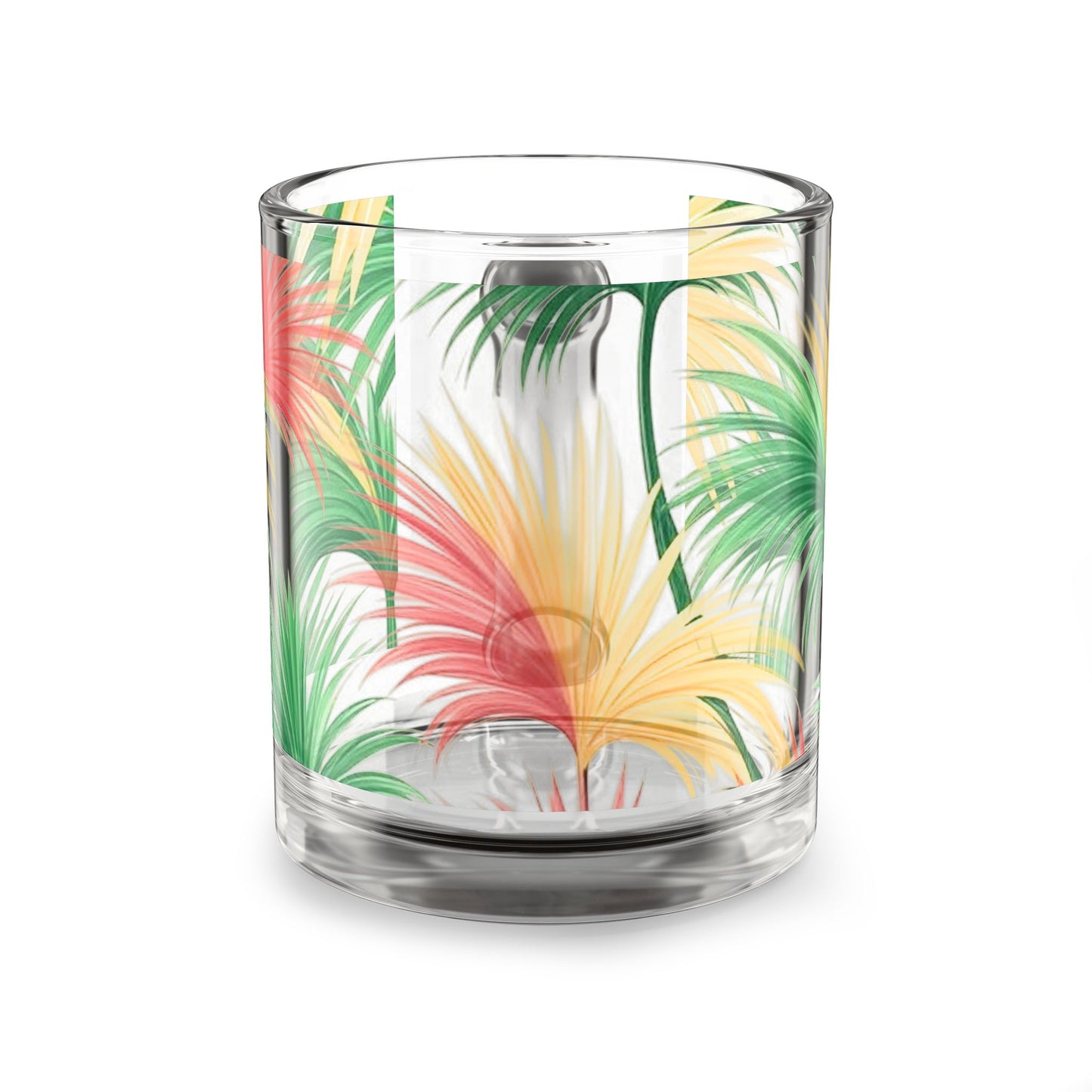 Tropical Glass Mug - 10oz Coffee Cup / Tri-Color Bright Palms