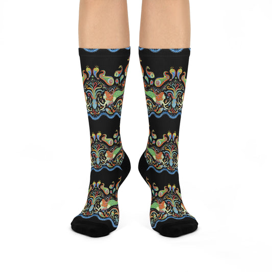 Cushioned Crew Socks - Mermaid Kingdom, Black