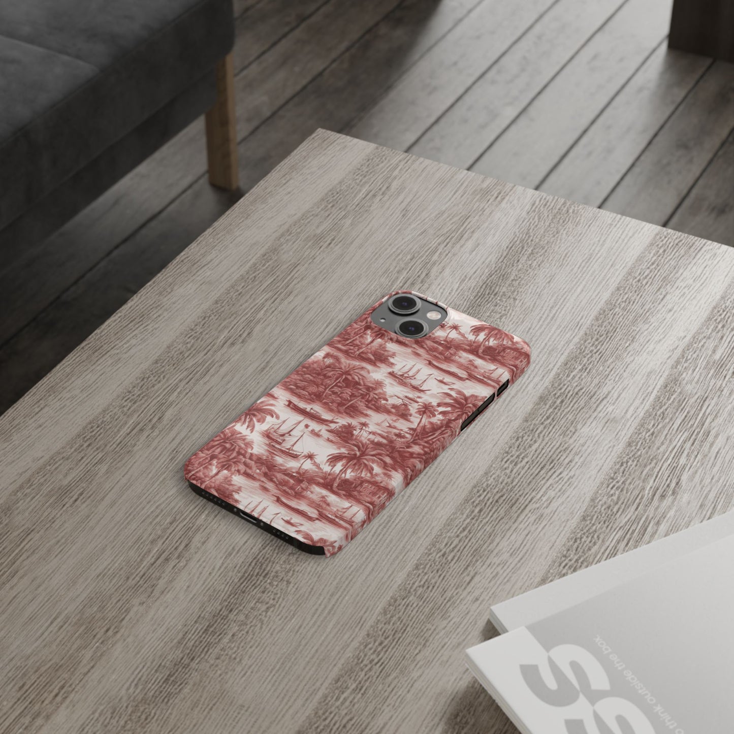 Slim Phone Cases - Tropical Toile #1, russet